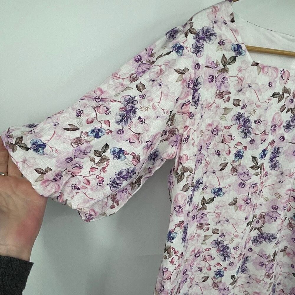 M. Maison Multicolor Floral Square Neck Linen Mini Dress Large - Picture 2 of 9
